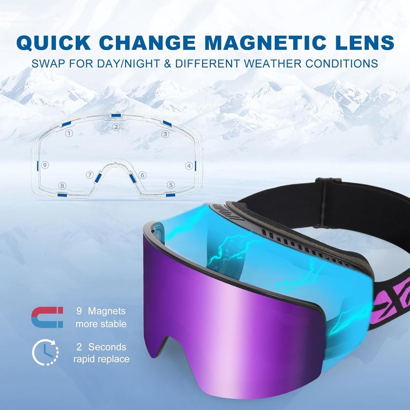 EXP VISION Ski/Snowboard Goggles, Magnetic Lens Snow Goggles with Anti-Fog & UV400 Protection for Men & Women - Image 2